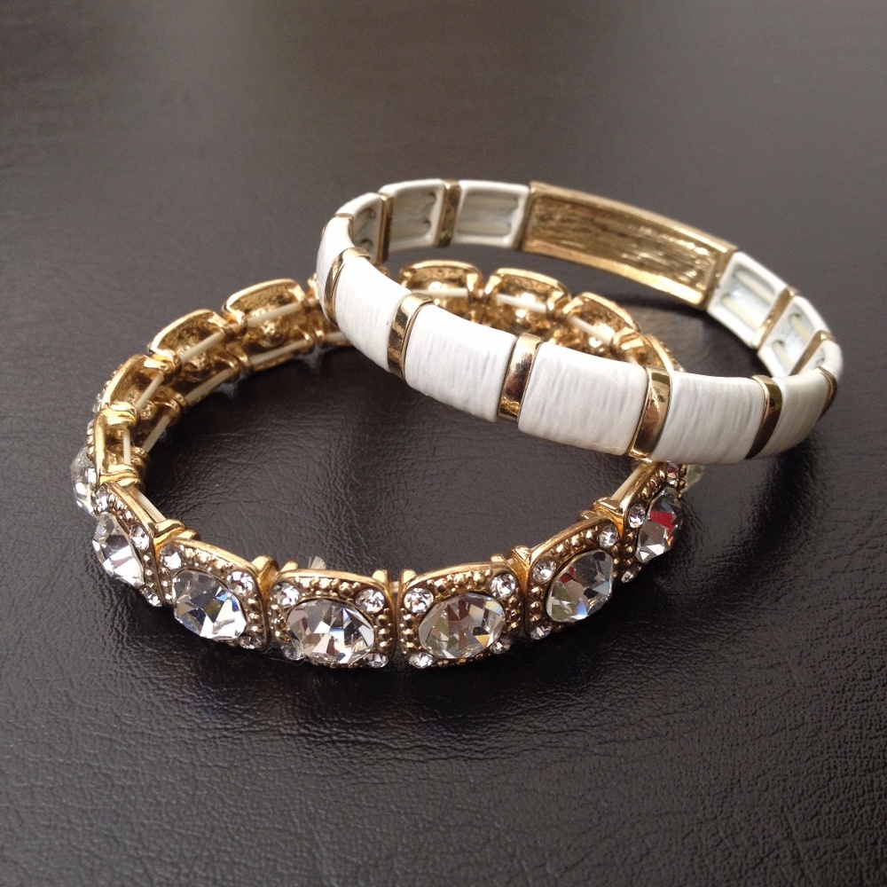Pair of Rhinestone & White Enamel Banded Bracelets